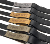 Six pull tabs of TOIM customizable quick adjust two point slingswith your text engraved on it to show that they can be customized