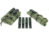 hsgi pistol, rifle, smg taco with molle to belt loop adapters installed with the whole range of belt loop adapter sizes in the middle