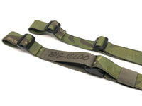 Multicam Tropic TOIM customizable quick adjust two point sling with black hardware, ranger green elastic keeper and ranger green pull tab with laser engraved custom text big igloo